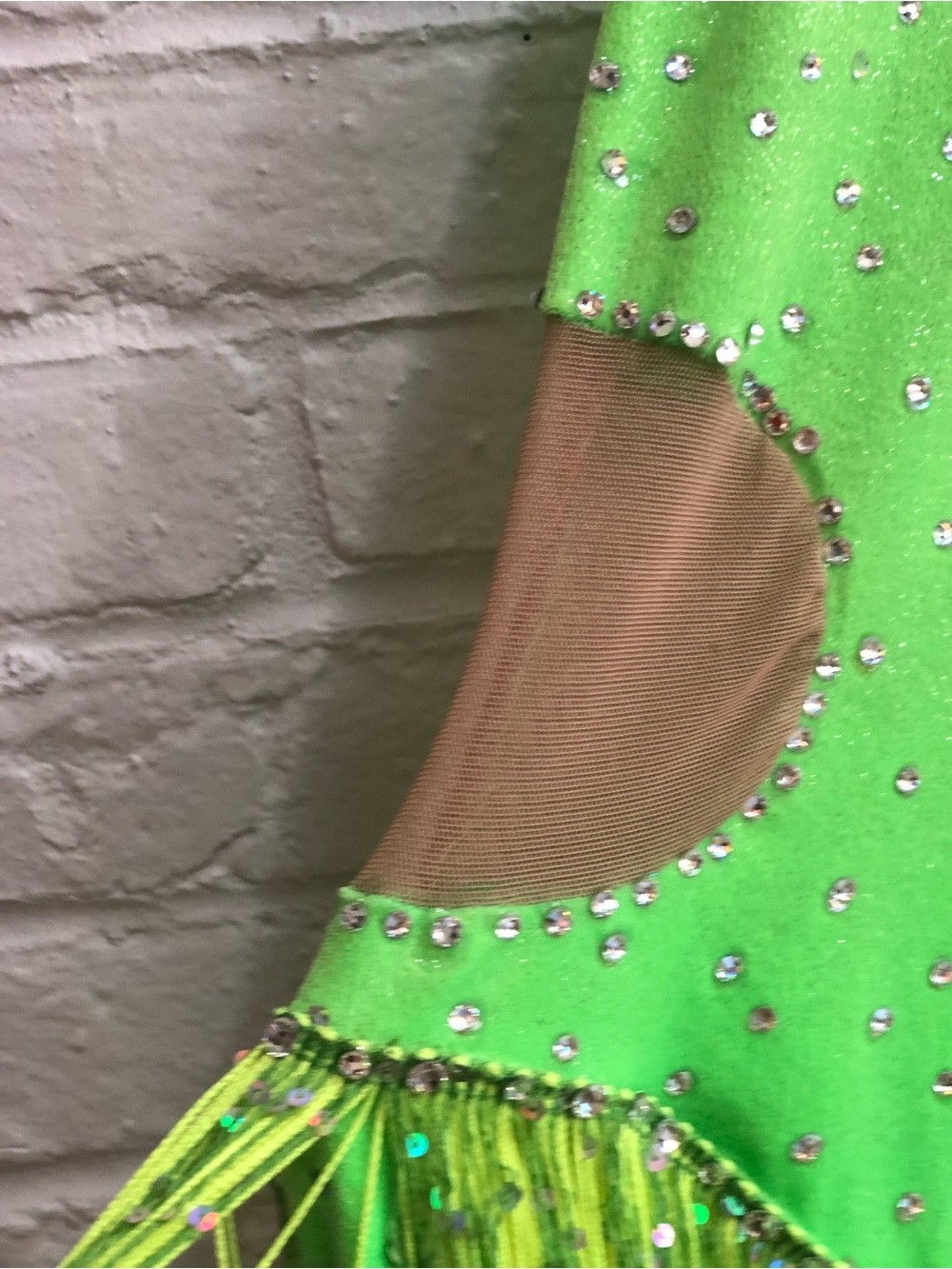 Lime Green Halter top leotard Dance Costume with Rhinestones and arm bands - Picture 6 of 15